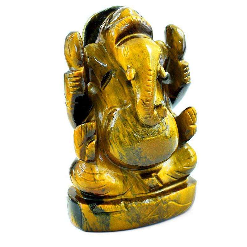 gemsmore:Genuine Golden Tiger Eye Gemstone Carved Lord Ganesha Idol Statute