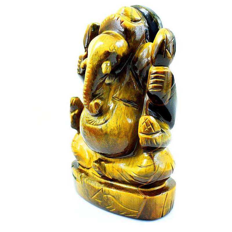 gemsmore:Genuine Golden Tiger Eye Gemstone Carved Lord Ganesha Idol Statute