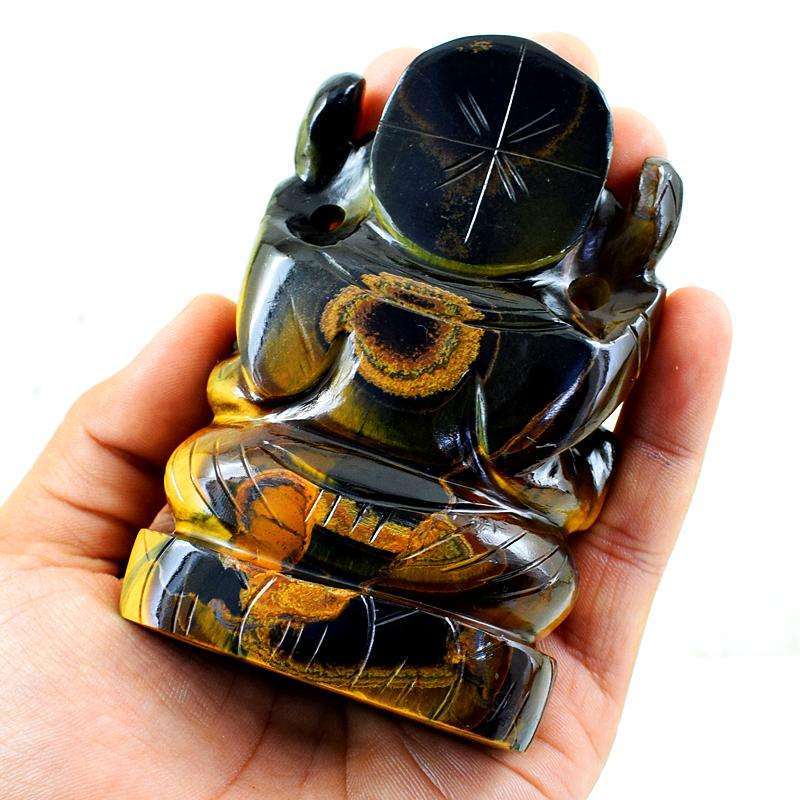 gemsmore:Genuine Golden Tiger Eye Gemstone Carved Lord Ganesha Idol Statute