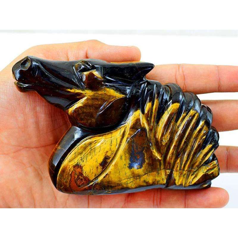 gemsmore:Genuine Golden Tiger Eye Hand Carved Horse Burst