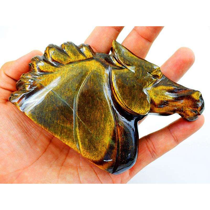 gemsmore:Genuine Golden Tiger Eye Hand Carved Horse Burst