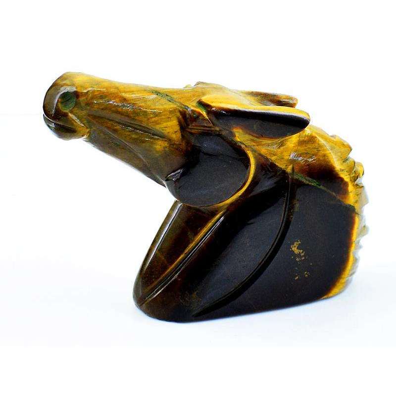 gemsmore:Genuine Golden Tiger Eye Hand Carved Horse Bust