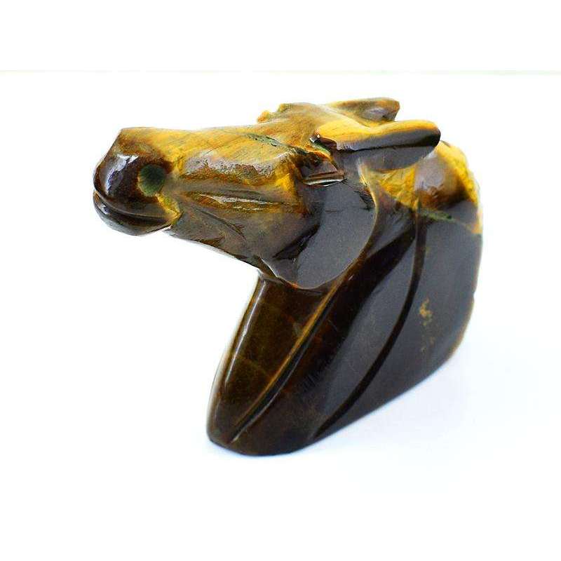 gemsmore:Genuine Golden Tiger Eye Hand Carved Horse Bust