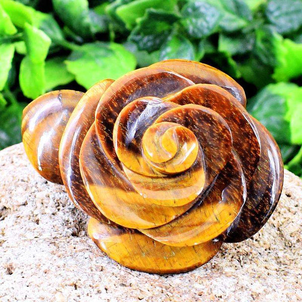 gemsmore:Genuine Golden Tiger Eye Hand Carved Rose