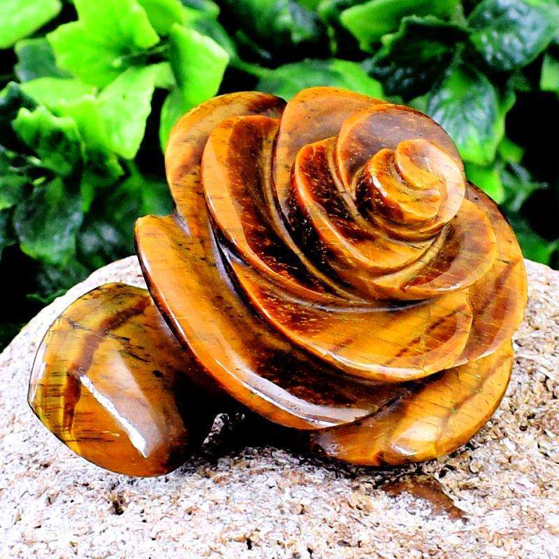 gemsmore:Genuine Golden Tiger Eye Hand Carved Rose