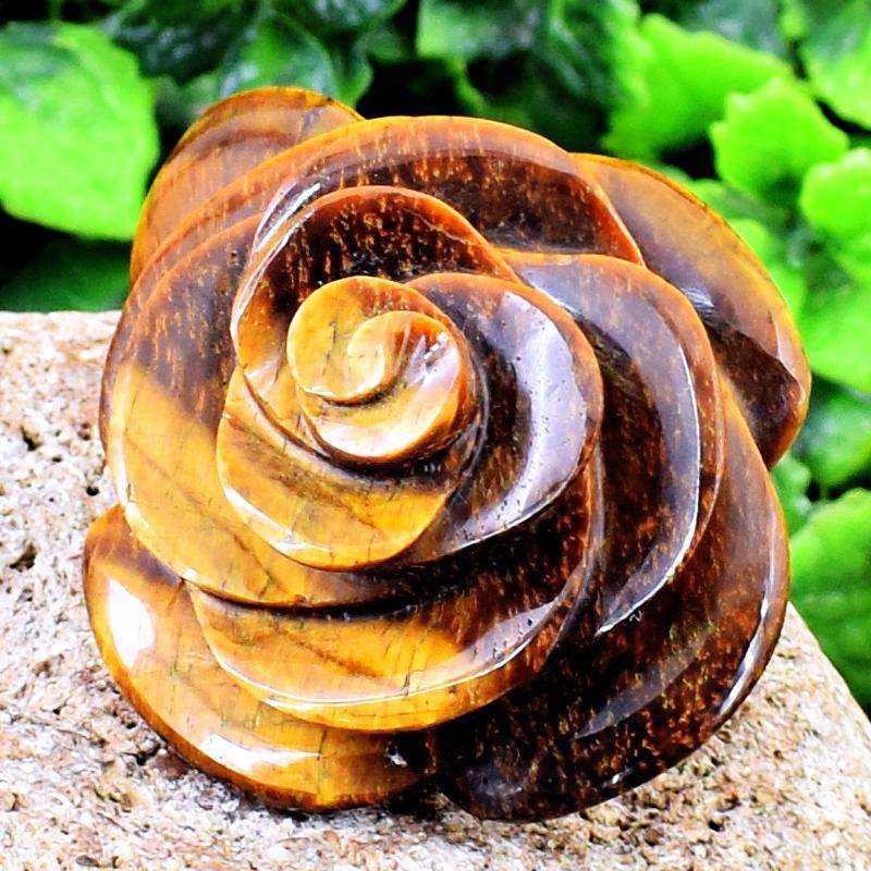 gemsmore:Genuine Golden Tiger Eye Hand Carved Rose