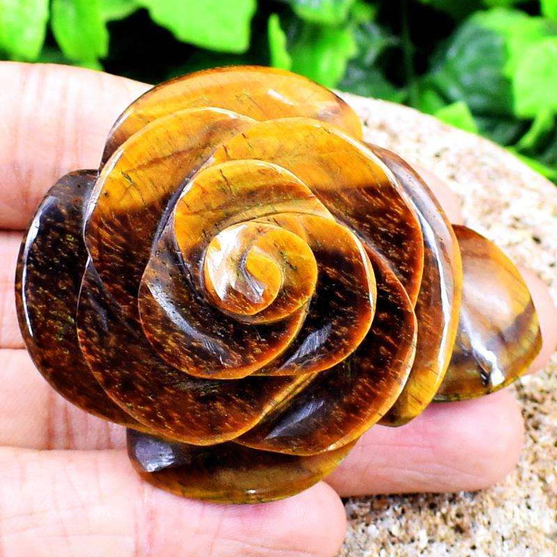 gemsmore:Genuine Golden Tiger Eye Hand Carved Rose