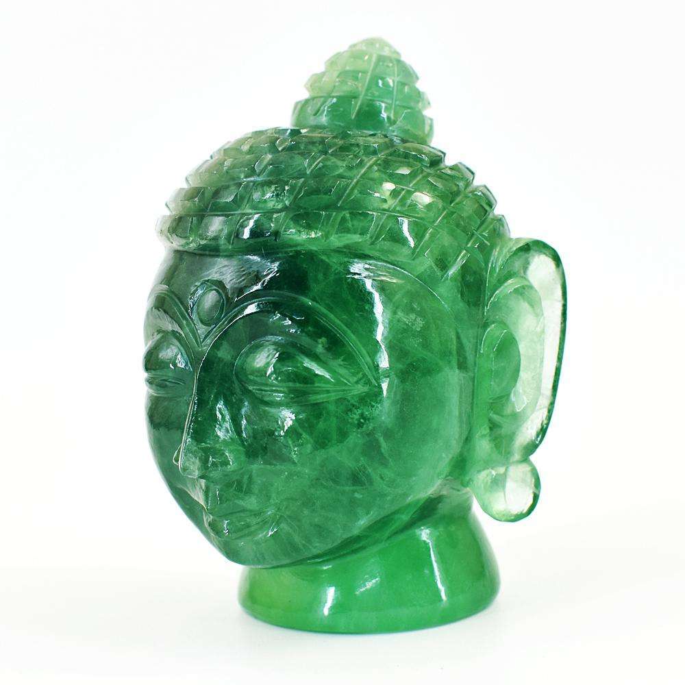 gemsmore:Genuine Green Fluorite Hand Carved Genuine Crystal Gemstone Carving Buddha Head