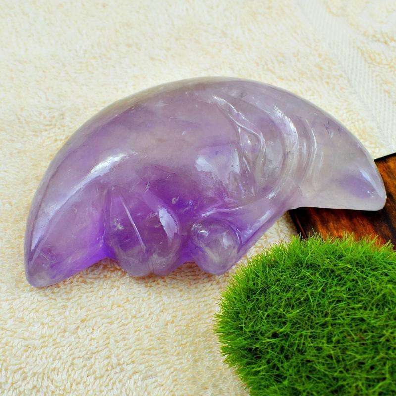 gemsmore:Genuine Hand Carved Purple Amethyst Moon Face