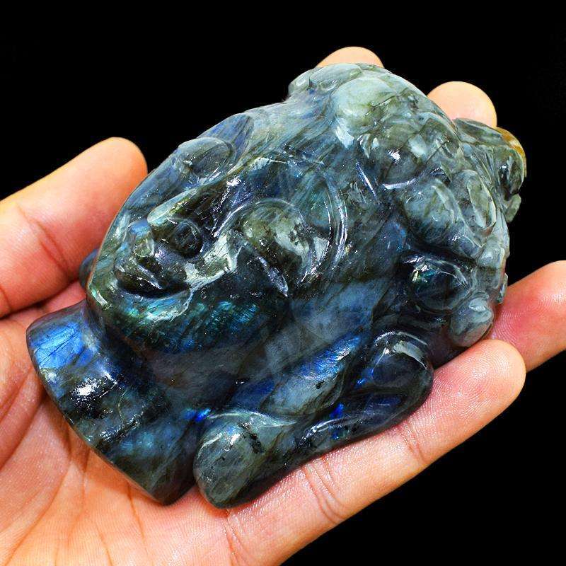 gemsmore:Genuine Labradorite Gemstone Carved Lord Buddha Head Idol