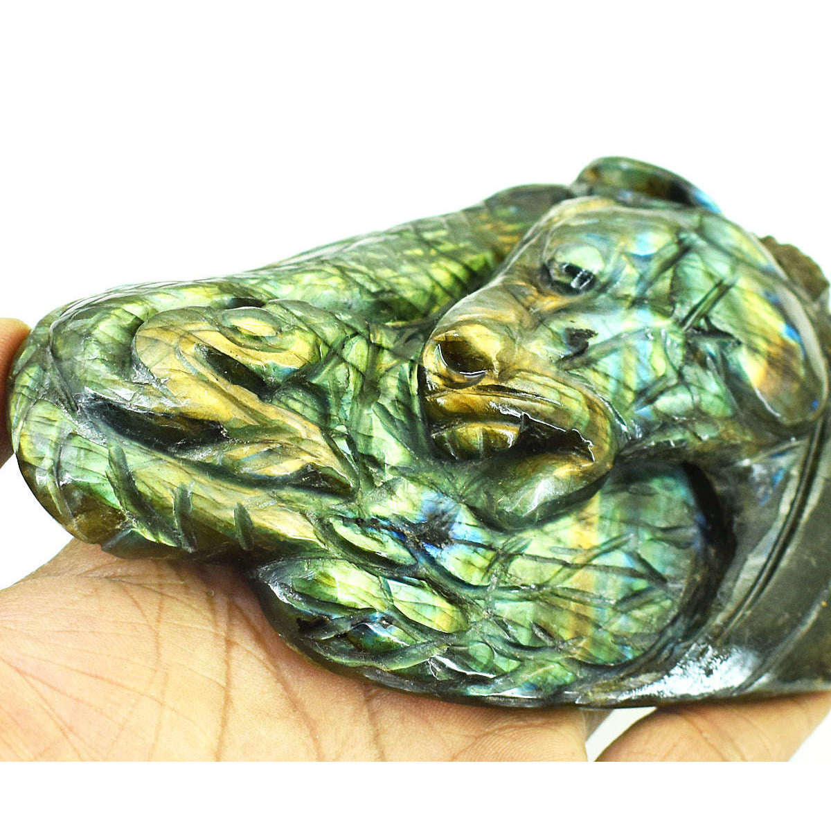 gemsmore:Genuine Labradorite Hand Carved Genuine Crystal Gemstone Carving Horse Head With Snake