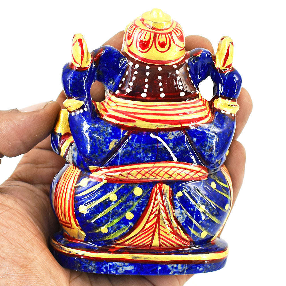 gemsmore:Genuine Lapis Lazuli Enamel Printed  Hand Carved Genuine Crystal Gemstone Carving Lord Ganesha