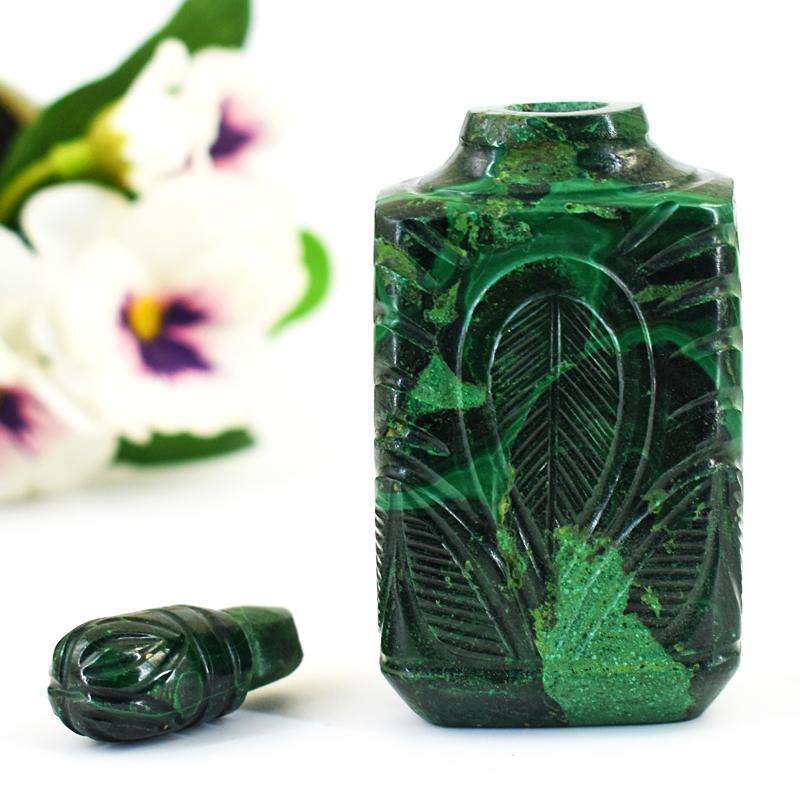 gemsmore:Genuine Malachite Hand Carved Genuine Crystal Gemstone Carving Perfume Bottle