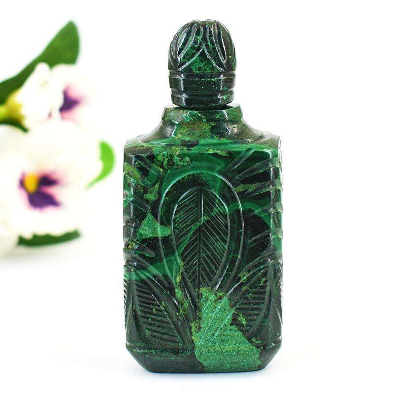 gemsmore:Genuine Malachite Hand Carved Genuine Crystal Gemstone Carving Perfume Bottle