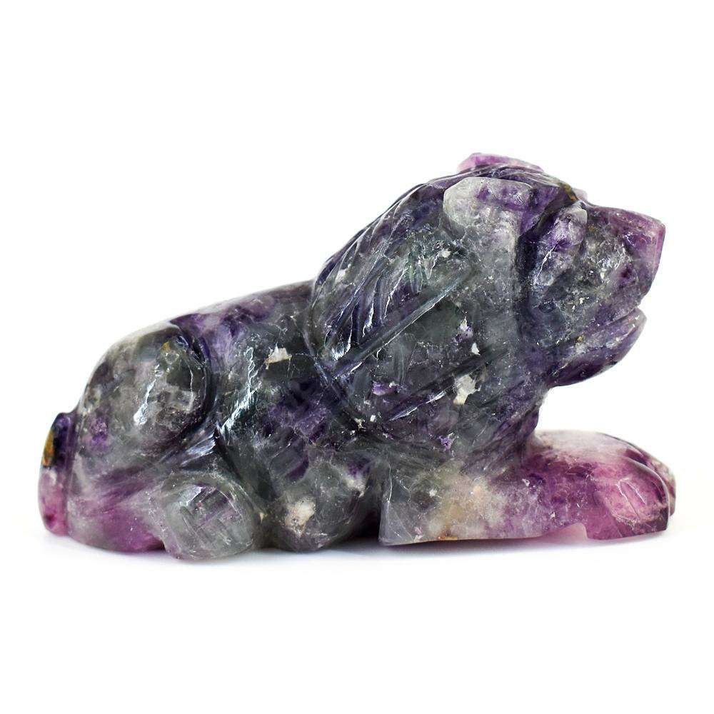 gemsmore:Genuine Multicolor Fluorite Hand Carved Genuine Crystal Gemstone Carving Lion