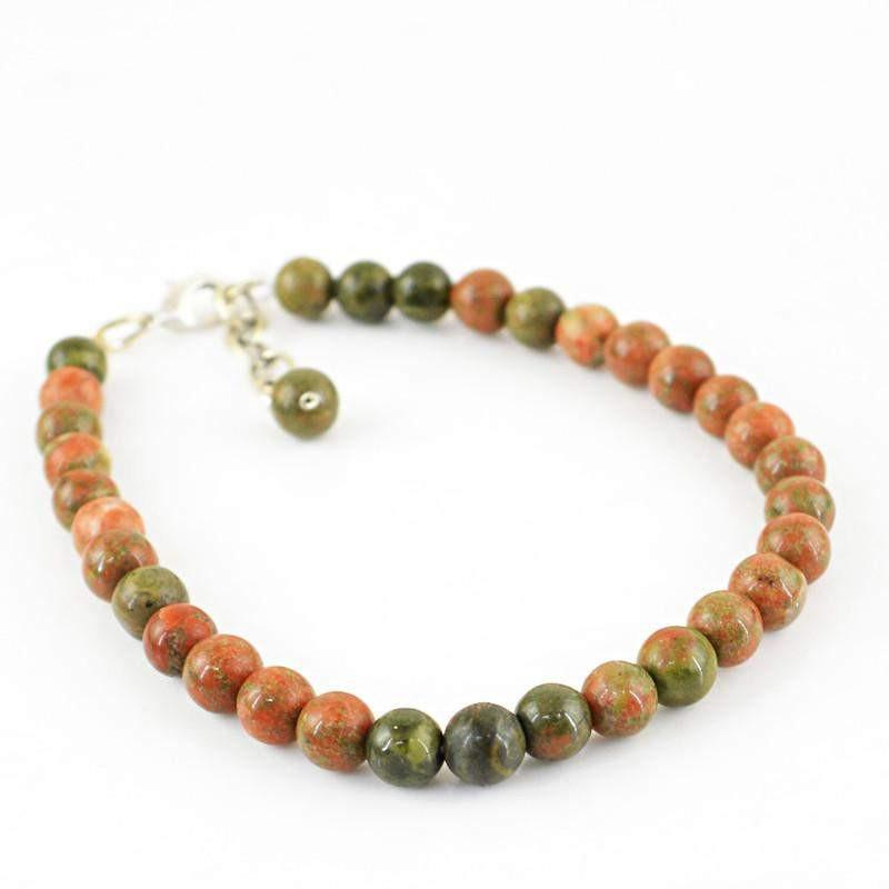 gemsmore:Genuine Natural Blood Green Unakite Bracelet Round Shape Beads