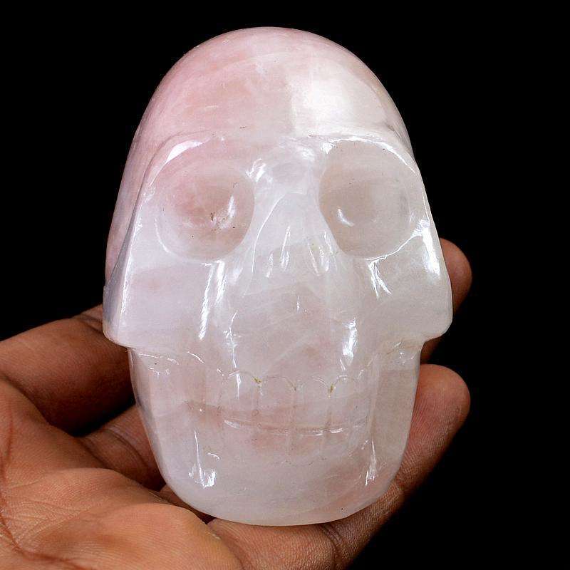 gemsmore:Genuine Pink Rose Quartz Carved Skull Gemstone