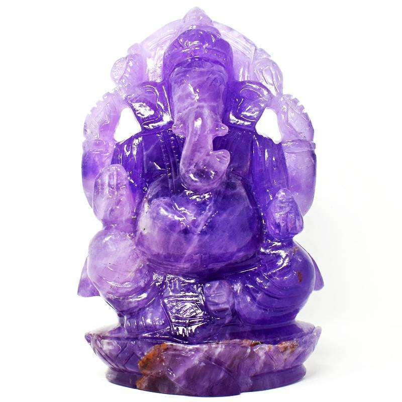 gemsmore:Genuine Purple Amethyst Hand Craved Lord Ganesha