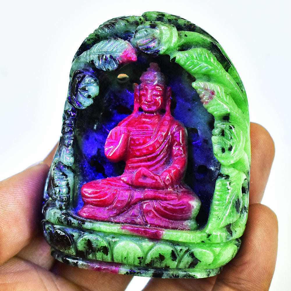 gemsmore:Genuine Ruby Zoisite Hand Carved Genuine Crystal Gemstone Carving Lord Buddha