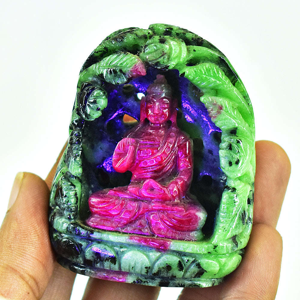 gemsmore:Genuine Ruby Zoisite Hand Carved Genuine Crystal Gemstone Carving Lord Buddha