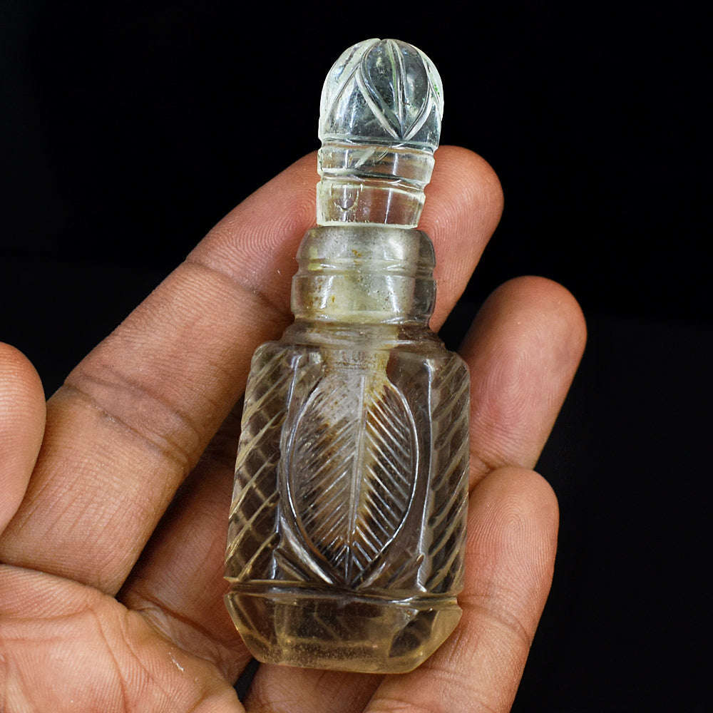 gemsmore:Genuine Smoky Quartz Hand Carved Genuine Crystal Gemstone Carving Perfume Bottle