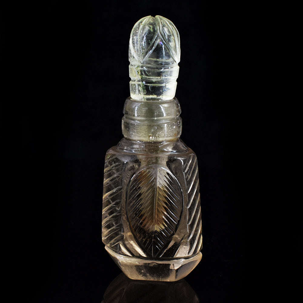 gemsmore:Genuine Smoky Quartz Hand Carved Genuine Crystal Gemstone Carving Perfume Bottle