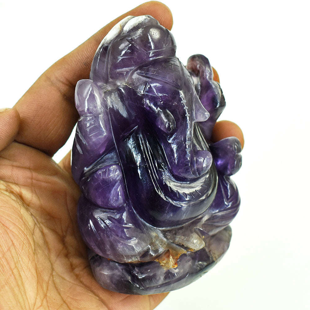 gemsmore:Genuine Super Seven Amethyst  Hand Carved Genuine Crystal Gemstone Carving Lord Ganesha