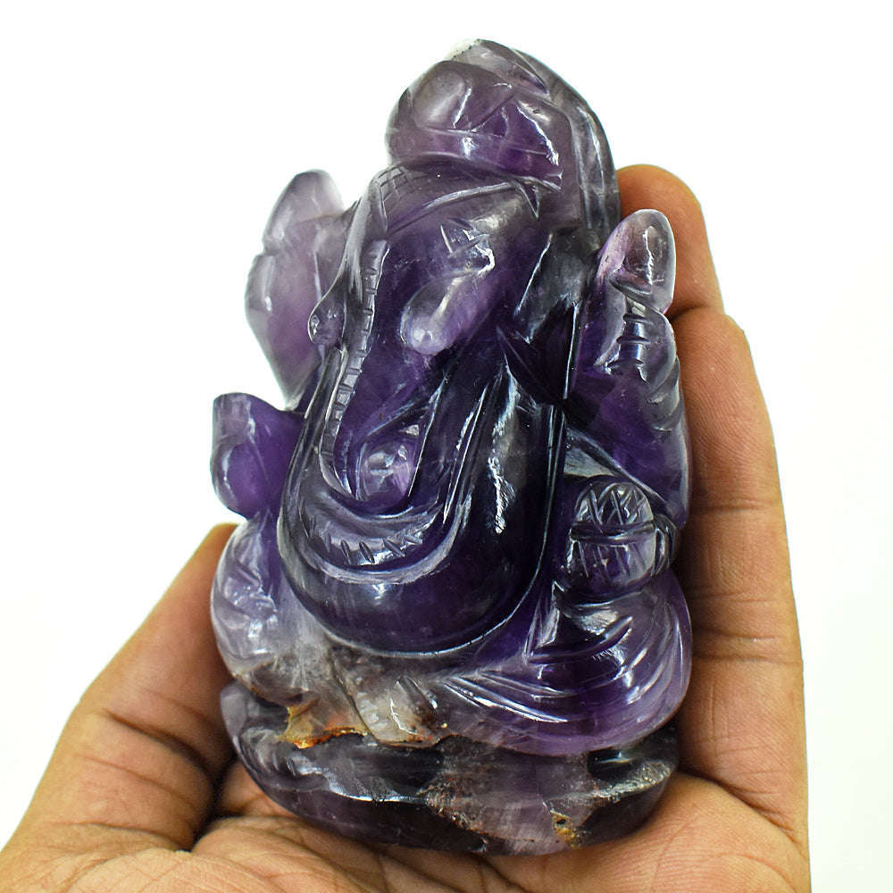 gemsmore:Genuine Super Seven Amethyst  Hand Carved Genuine Crystal Gemstone Carving Lord Ganesha