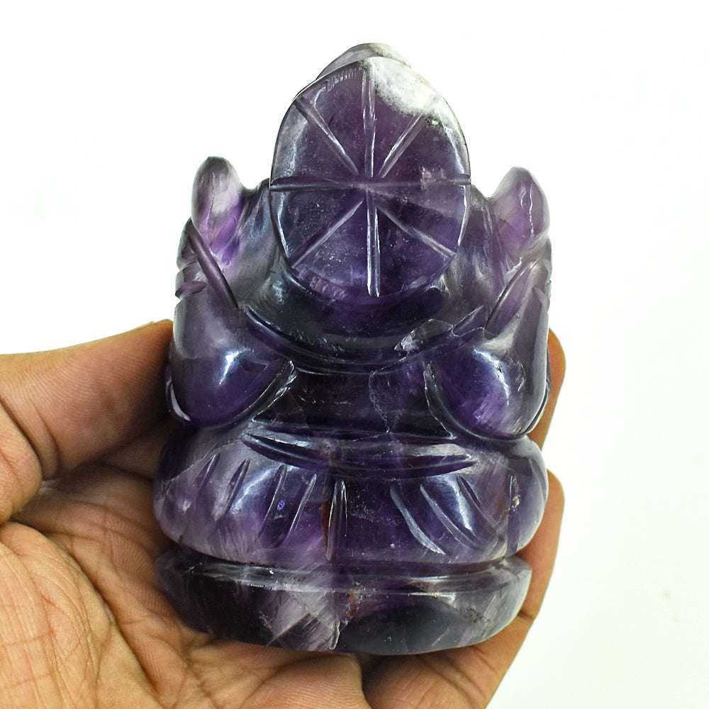 gemsmore:Genuine Super Seven Amethyst  Hand Carved Genuine Crystal Gemstone Carving Lord Ganesha