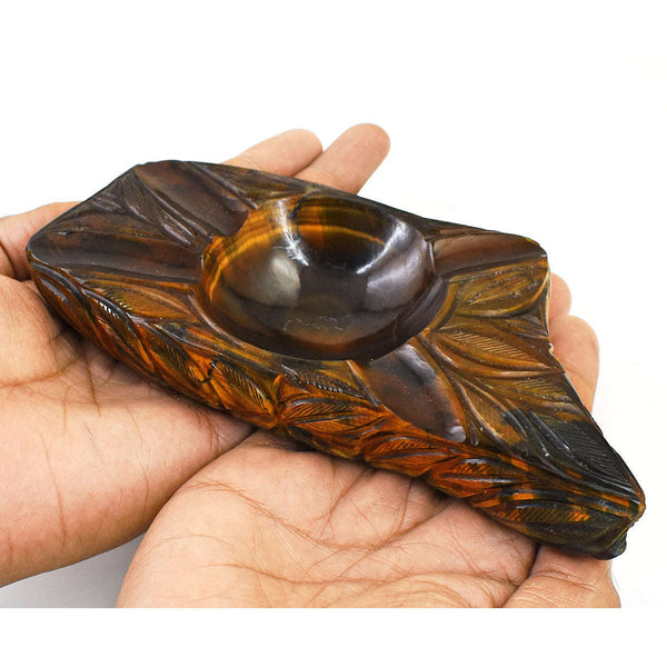 gemsmore:Genuine Tiger Eye Hand Carved Genuine Crystal Gemstone Carving Candle Holder