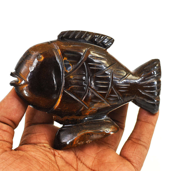 gemsmore:Genuine Tiger Eye  Hand Carved Genuine Crystal Gemstone Carving Fish