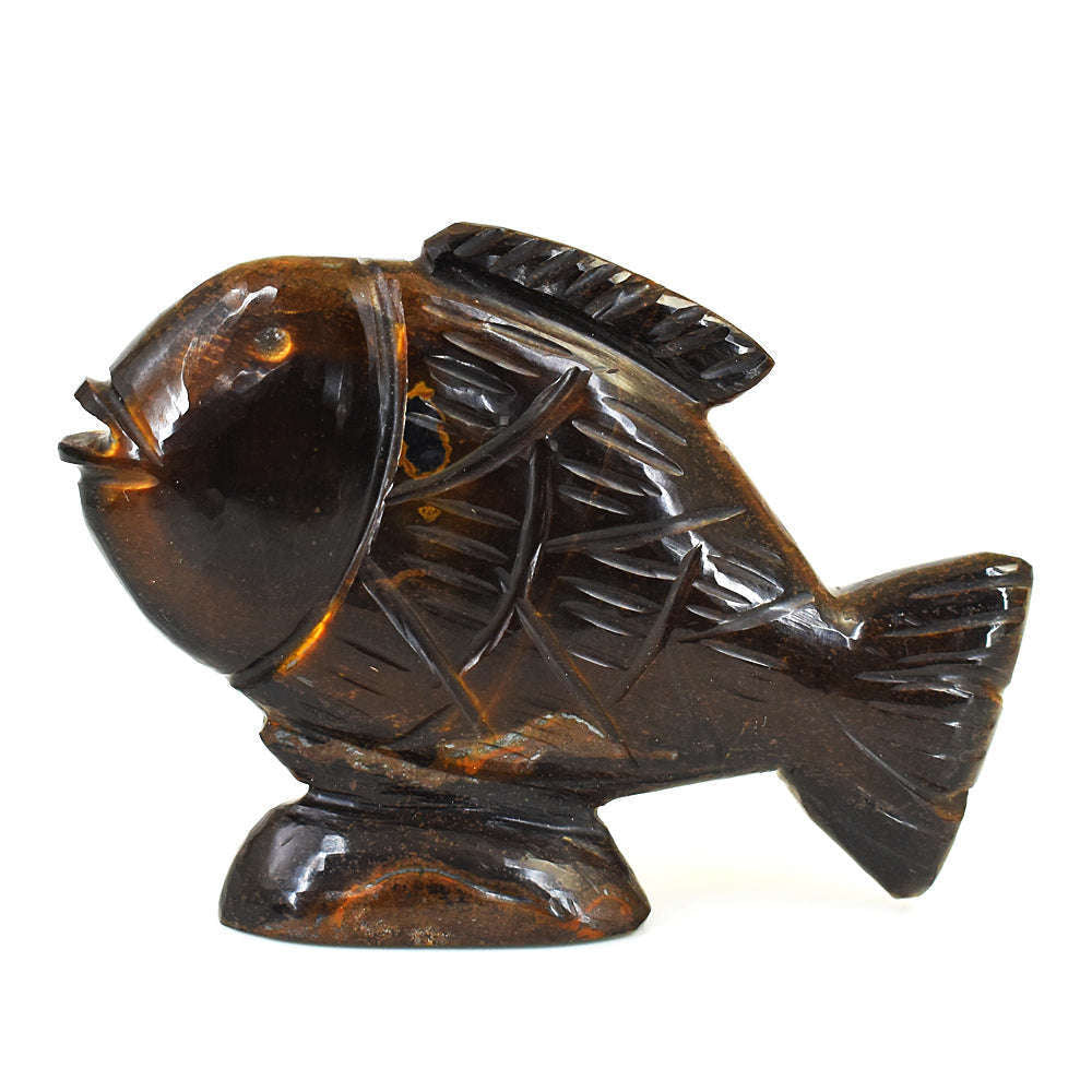 gemsmore:Genuine Tiger Eye  Hand Carved Genuine Crystal Gemstone Carving Fish