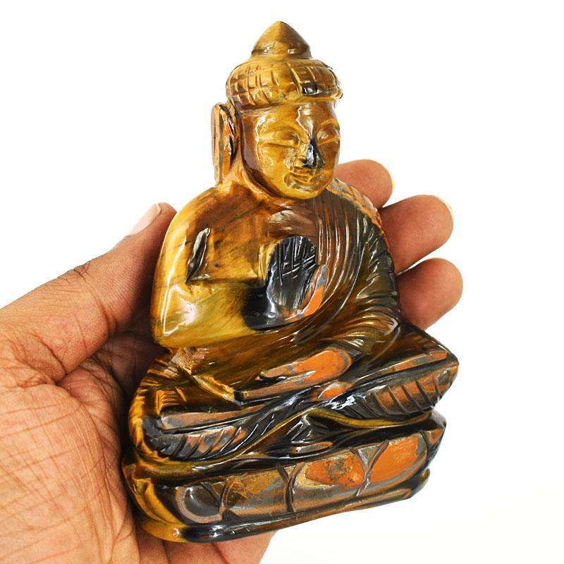 gemsmore:Genuine Tiger Eye Hand Carved Genuine Crystal Gemstone Carving Lord Buddha