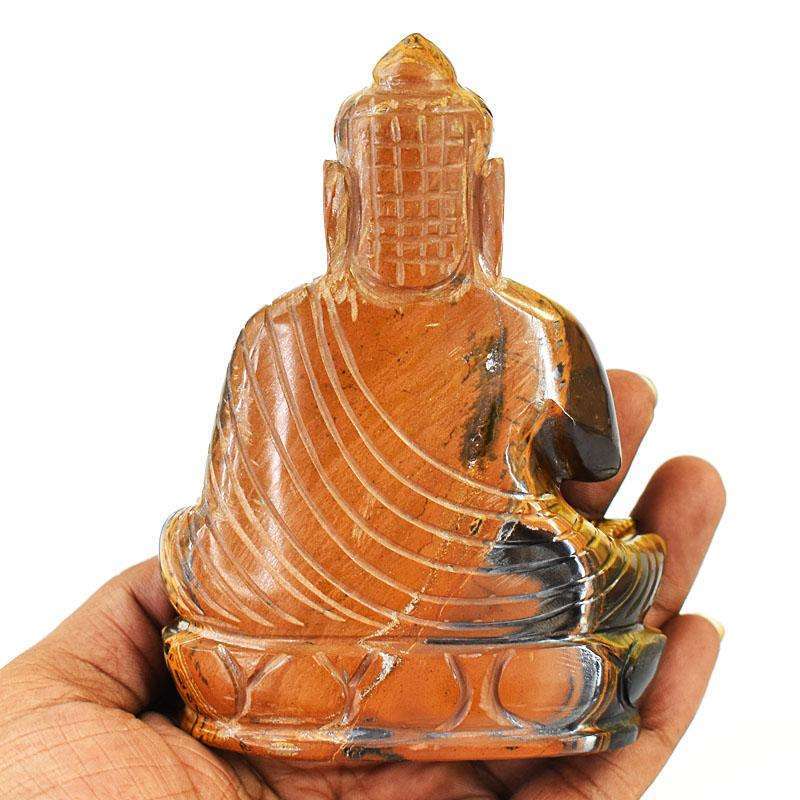 gemsmore:Genuine Tiger Eye Hand Carved Genuine Crystal Gemstone Carving Lord Buddha