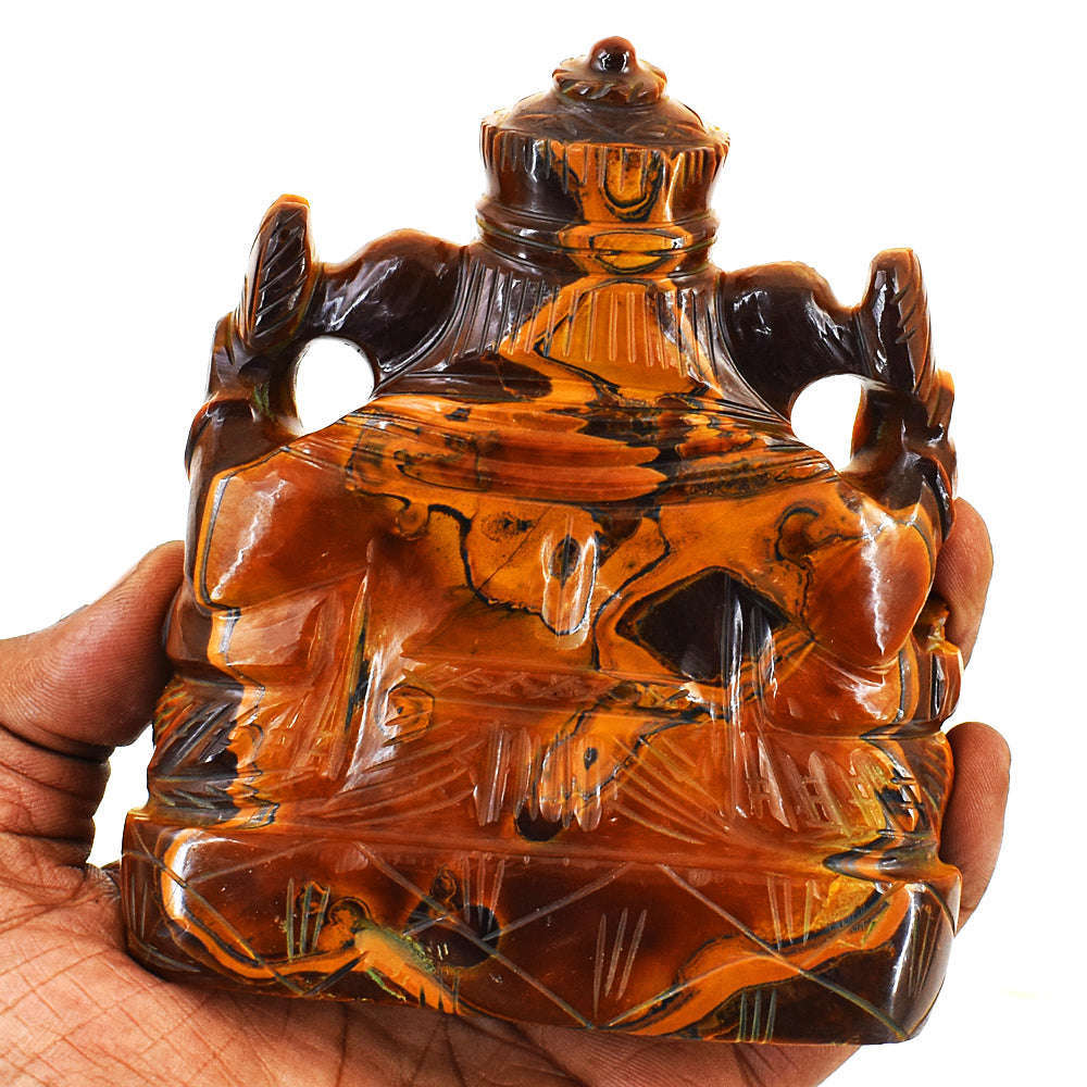 gemsmore:Genuine Tiger Eye Hand Carved Genuine Crystal Gemstone Carving Lord Ganesha