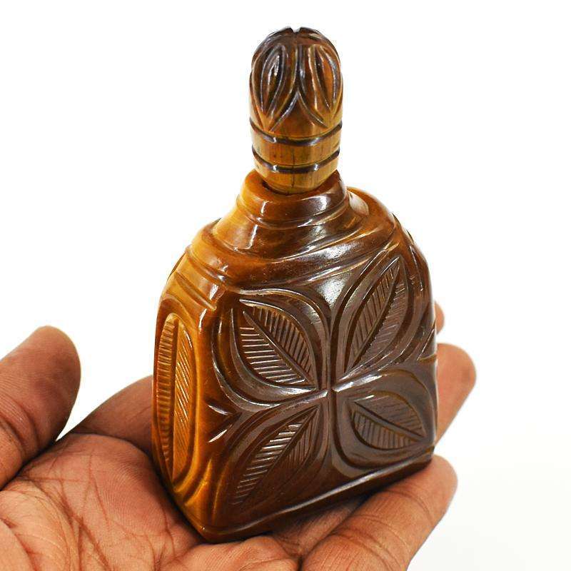 gemsmore:Genuine Tiger Eye Hand Carved Genuine Crystal Gemstone Carving Pefume Bottle