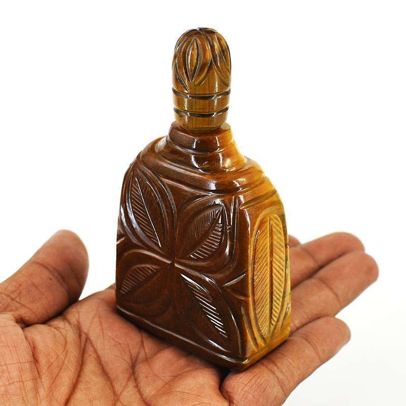 gemsmore:Genuine Tiger Eye Hand Carved Genuine Crystal Gemstone Carving Pefume Bottle