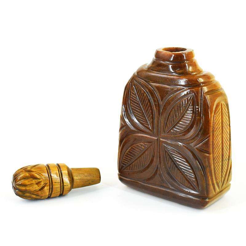 gemsmore:Genuine Tiger Eye Hand Carved Genuine Crystal Gemstone Carving Pefume Bottle