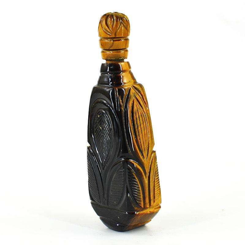 gemsmore:Genuine Tiger Eye Hand Carved Genuine Crystal Gemstone Carving Perfume Bottle