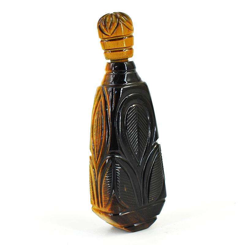 gemsmore:Genuine Tiger Eye Hand Carved Genuine Crystal Gemstone Carving Perfume Bottle