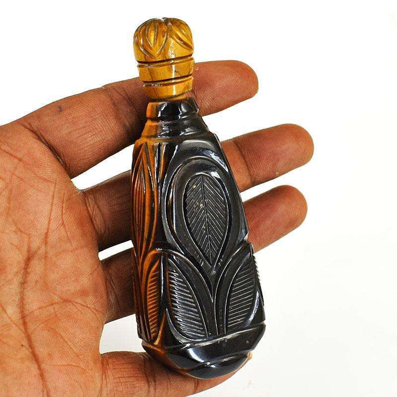 gemsmore:Genuine Tiger Eye Hand Carved Genuine Crystal Gemstone Carving Perfume Bottle