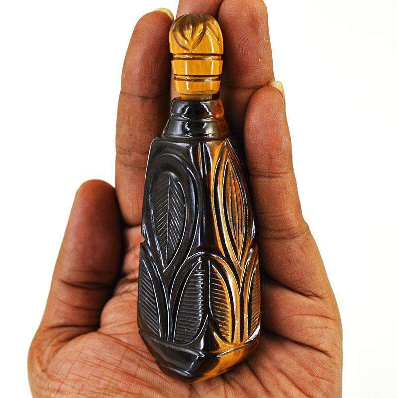 gemsmore:Genuine Tiger Eye Hand Carved Genuine Crystal Gemstone Carving Perfume Bottle