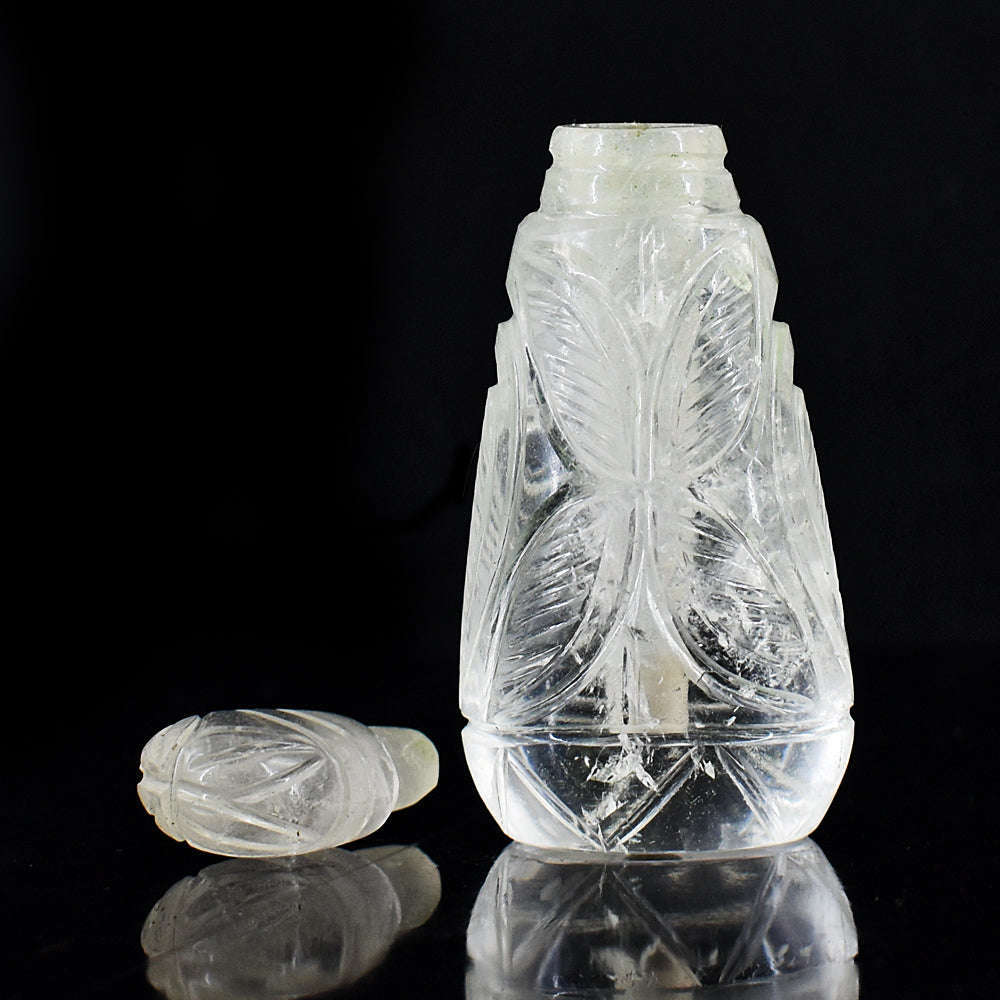 gemsmore:Genuine White Quartz  Hand Carved Genuine Crystal Gemstone Carving Perfume Bottle