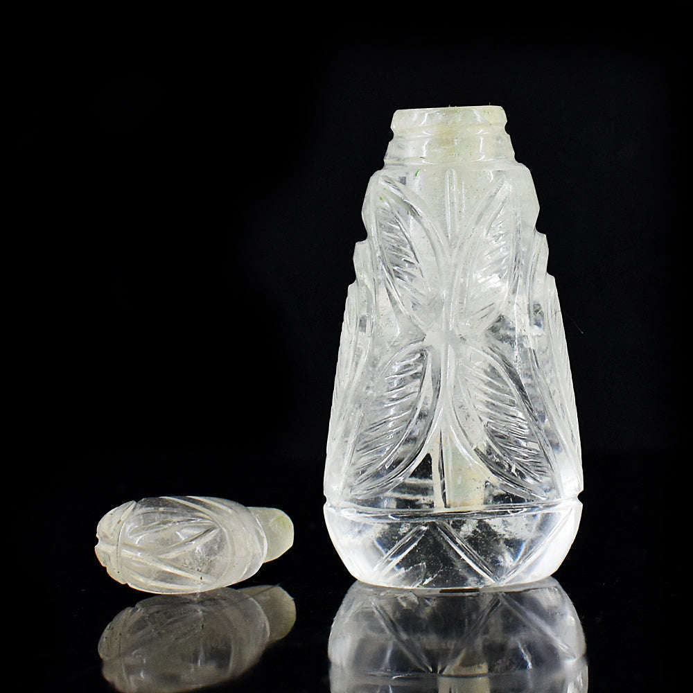 gemsmore:Genuine White Quartz  Hand Carved Genuine Crystal Gemstone Carving Perfume Bottle