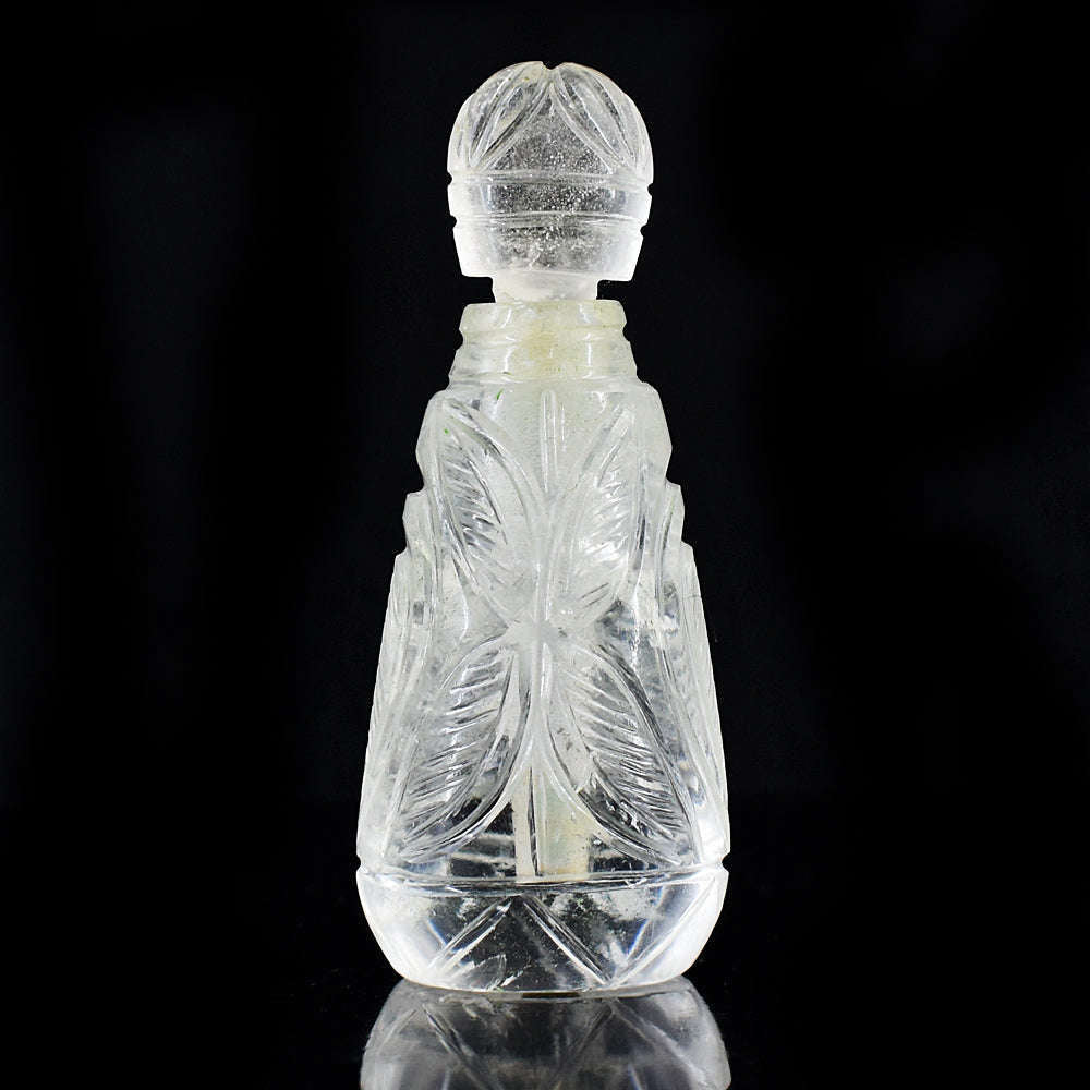 gemsmore:Genuine White Quartz  Hand Carved Genuine Crystal Gemstone Carving Perfume Bottle