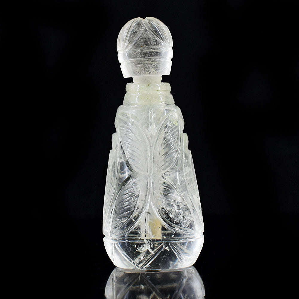 gemsmore:Genuine White Quartz  Hand Carved Genuine Crystal Gemstone Carving Perfume Bottle