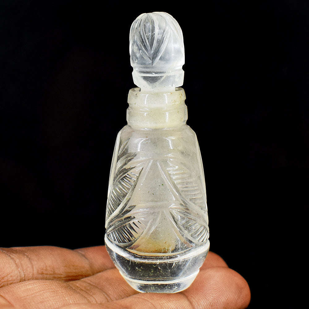 gemsmore:Genuine White Quartz  Hand Carved Genuine Crystal Gemstone Carving Perfume Bottle