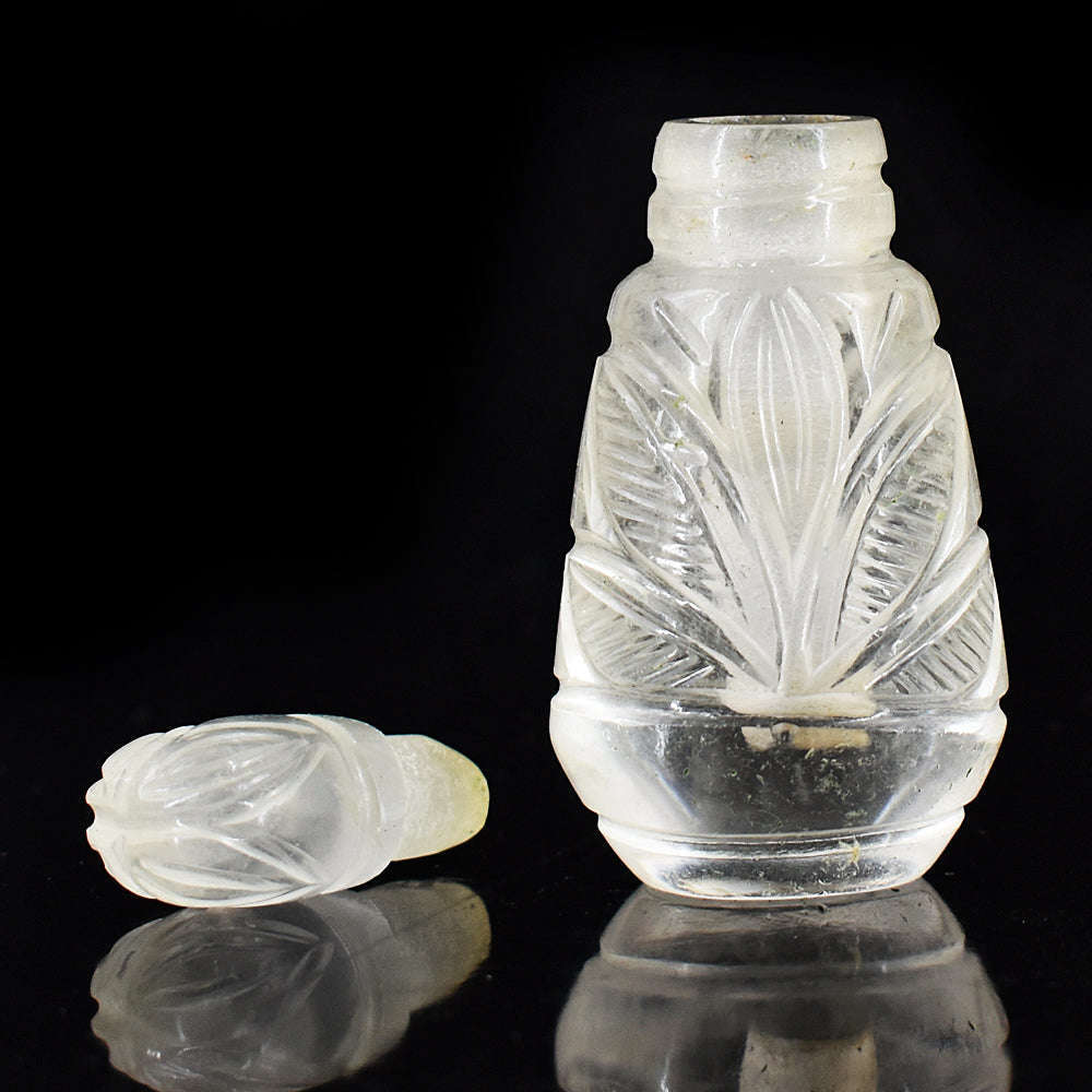 gemsmore:Genuine White Quartz  Hand Carved Genuine Crystal Gemstone Carving Perfume Bottle