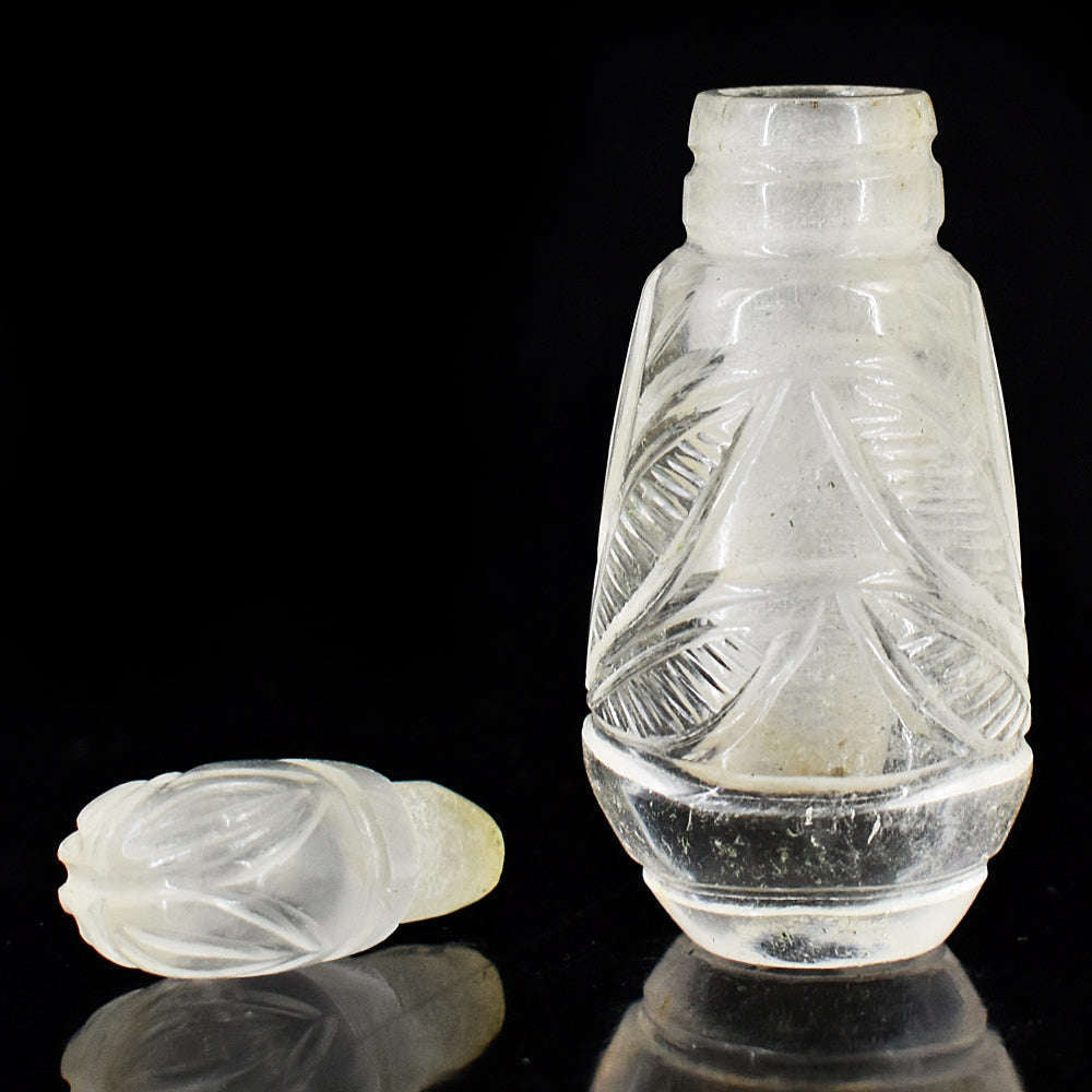 gemsmore:Genuine White Quartz  Hand Carved Genuine Crystal Gemstone Carving Perfume Bottle