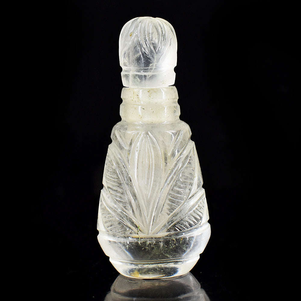 gemsmore:Genuine White Quartz  Hand Carved Genuine Crystal Gemstone Carving Perfume Bottle